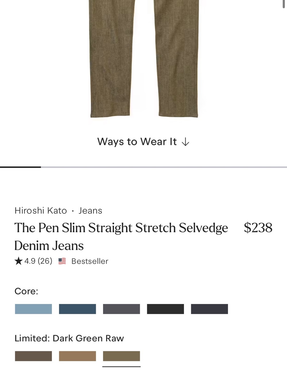 Hiroshi Kato The Pen Slim Straight Stretch Selvedge Denim Jeans green 36 x 31 - Picture 14 of 14